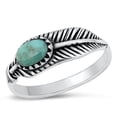 thumbnail image 1 of CHOOSE YOUR COLOR Oval Simulated Turquoise Feather Ring .925 Sterling Silver Band Blue CZ Female Size 10, 1 of 4
