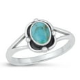 thumbnail image 1 of CHOOSE YOUR COLOR Oval Simulated Turquoise Oxidized Ring .925 Sterling Silver Band Blue CZ Female Size 7, 1 of 4