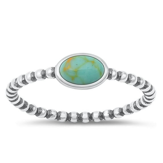 CHOOSE YOUR COLOR Oval Simulated Turquoise Promise Minimalist Ring .925 Sterling Silver Band Blue CZ Female Size 9