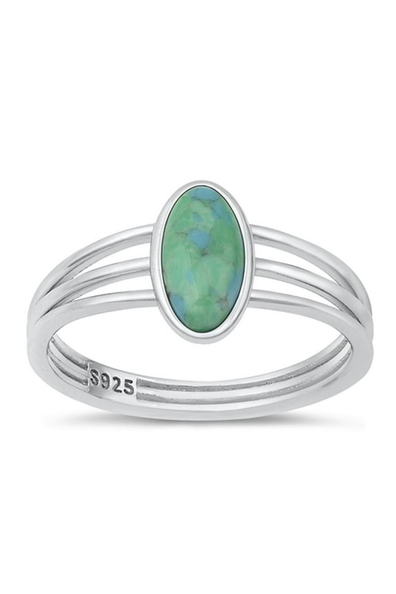 CHOOSE YOUR COLOR Oval Simulated Turquoise Wholesale Ring .925 Sterling Silver Tri Band Blue CZ Female Size 7