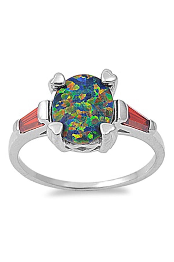 CHOOSE YOUR COLOR Oval Solitaire Heart Ring .925 Sterling Silver Band Red CZ Female Size 8