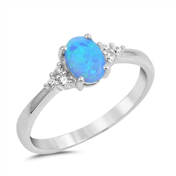 CHOOSE YOUR COLOR Oval Solitaire White CZ Blue Simulated Opal Promise Sterling Silver Ring Female Size 4