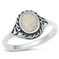 thumbnail image 1 of CHOOSE YOUR COLOR Oval White Simulated Opal Chunk Ring .925 Sterling Silver Band CZ Female Size 5, 1 of 4