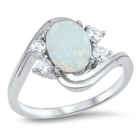 CHOOSE YOUR COLOR Oval White Simulated Opal Cluster Ring 925 Sterling Silver Band CZ Female Size 10
