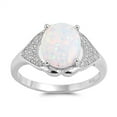 thumbnail image 1 of CHOOSE YOUR COLOR Oval White Simulated Opal Cluster Ring .925 Sterling Silver Band CZ Female Size 7, 1 of 4