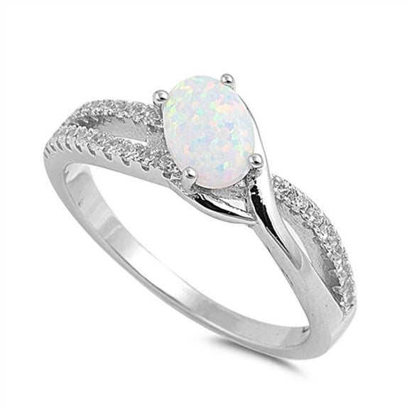 CHOOSE YOUR COLOR Oval White Simulated Opal Infinity Knot Ring .925 Sterling Silver Band CZ Female Size 5