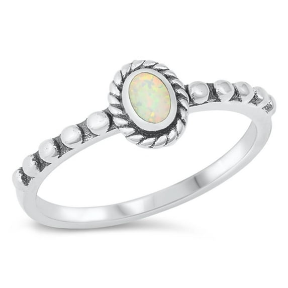 CHOOSE YOUR COLOR Oval White Simulated Opal Promise Bali Ring .925 Sterling Silver Band CZ Female Size 6