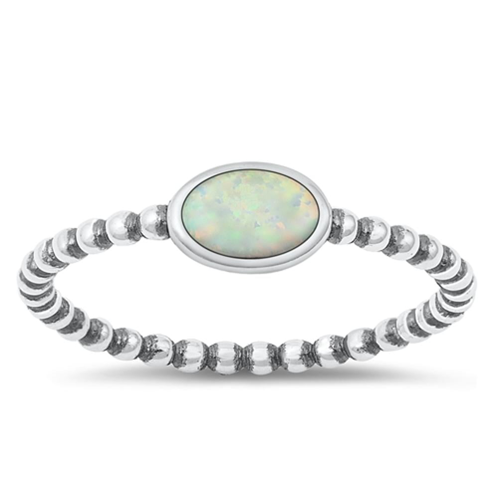 CHOOSE YOUR COLOR Oval White Simulated Opal Ring .925 Sterling Silver ...