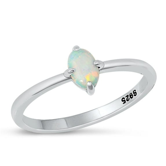 CHOOSE YOUR COLOR Oval White Simulated Opal Ring 925 Sterling Silver Band CZ Female Size 8