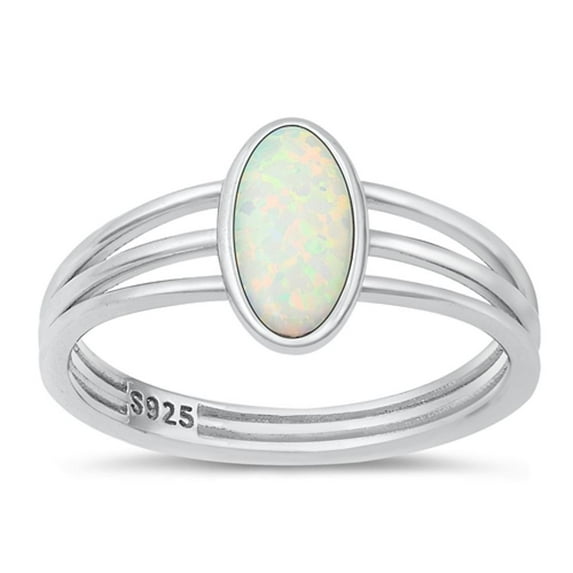 CHOOSE YOUR COLOR Oval White Simulated Opal Ring .925 Sterling Silver Tri Band CZ Female Size 10