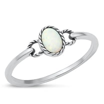 CHOOSE YOUR COLOR Oval White Simulated Opal Rope Ring .925 Sterling Silver Band CZ Female Size 5