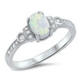 thumbnail image 1 of CHOOSE YOUR COLOR Oval White Simulated Opal Vintage Ring .925 Sterling Silver Band CZ Female Size 9, 1 of 4