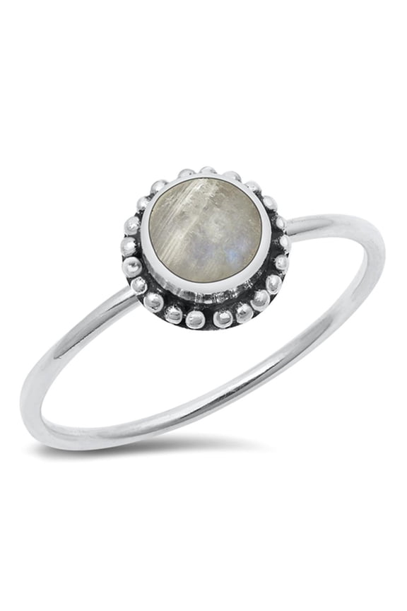 CHOOSE YOUR COLOR Oxidized Bali Moonstone Ring .925 Sterling Silver Band White CZ Female Size 4