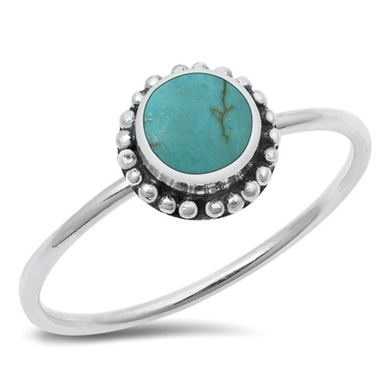 CHOOSE YOUR COLOR Oxidized Bali Simulated Turquoise Promise Ring .925 Sterling Silver Band Blue CZ Female Size 7