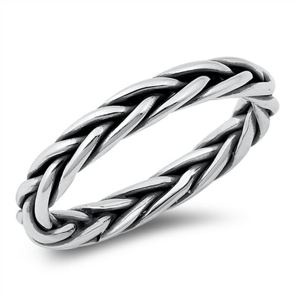 CHOOSE YOUR COLOR Oxidized Braided Band Stackable Ring .925 Sterling Silver Jewelry Female Size 9