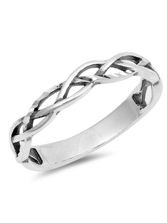 CHOOSE YOUR COLOR Oxidized Diamond-Cut Braid Knot Ring .925 Sterling Silver Celtic Band Female Size 5
