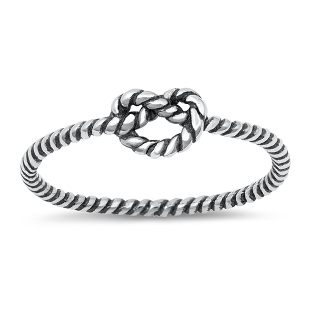 CHOOSE YOUR COLOR Oxidized Love Knot Heart Rope Infinity Ring .925 ...