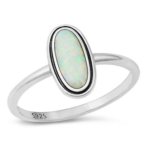 CHOOSE YOUR COLOR Oxidized White Simulated Opal Promise Ring .925 Sterling Silver Band CZ Female Size 6