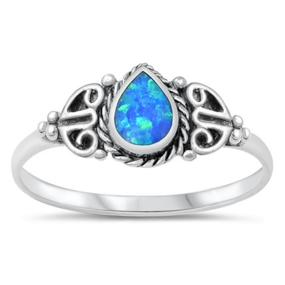 CHOOSE YOUR COLOR Pear Blue Simulated Opal Celtic Promise Ring .925 Sterling Silver Band CZ Female Size 9