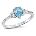 thumbnail image 1 of CHOOSE YOUR COLOR Pear Solitaire Simulated Aquamarine Ring .925 Sterling Silver Band Blue CZ Female Size 10, 1 of 4