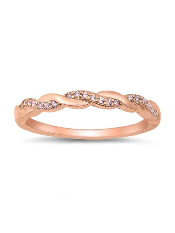 CHOOSE YOUR COLOR Pink CZ Braided Ring .925 Solid Sterling Silver Band Jewelry Female Size 10