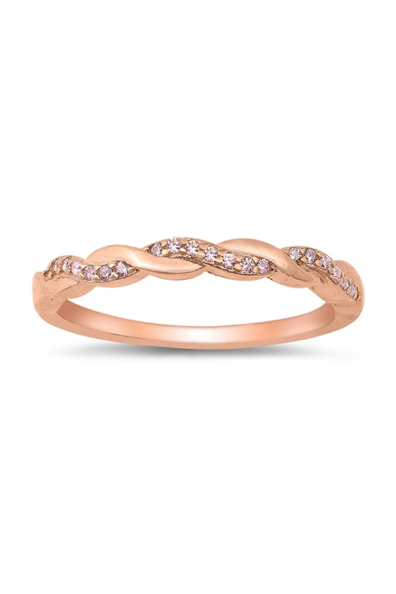 CHOOSE YOUR COLOR Pink CZ Braided Ring .925 Solid Sterling Silver Band Jewelry Female Size 10