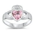 thumbnail image 1 of CHOOSE YOUR COLOR Pink CZ Claddagh Heart Friendship Ring .925 Sterling Silver Band Female Size 9, 1 of 4
