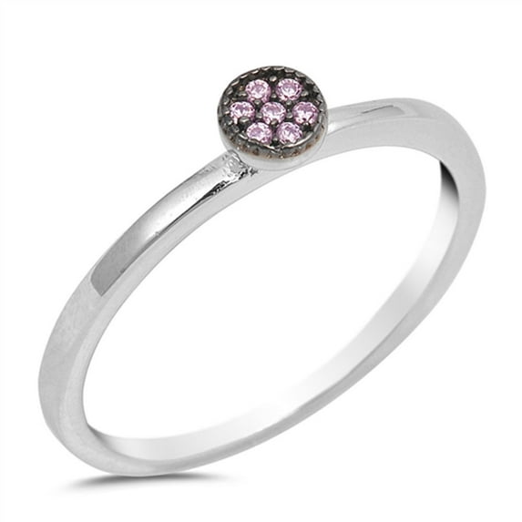 CHOOSE YOUR COLOR Pink CZ Cluster Ball Stackable Ring .925 Sterling Silver Band Female Size 6