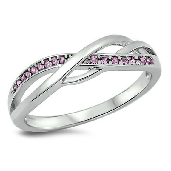 CHOOSE YOUR COLOR Pink CZ Criss Cross Celtic Knot Ring .925 Sterling Silver Band Female Size 5