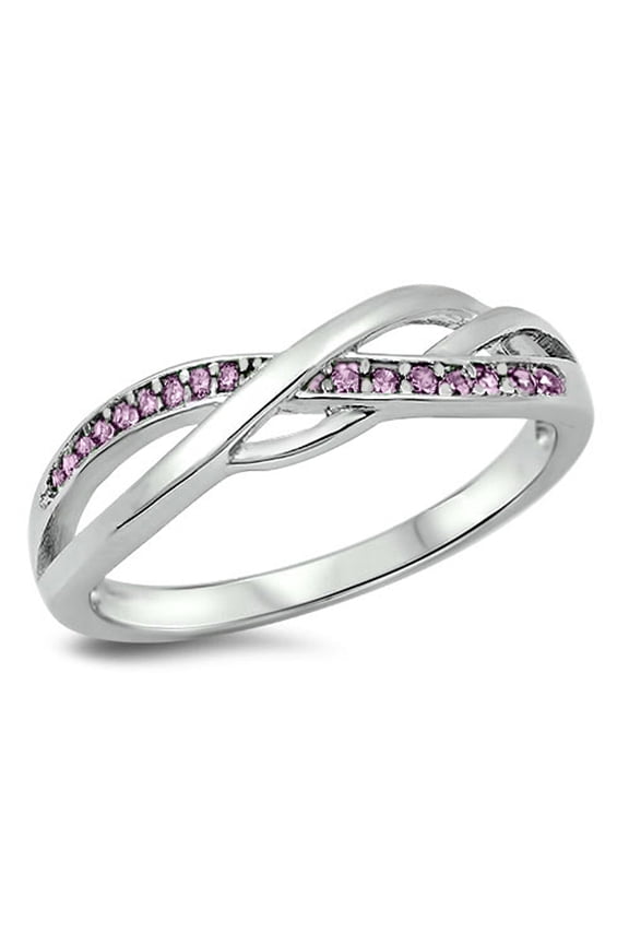 CHOOSE YOUR COLOR Pink CZ Criss Cross Celtic Knot Ring .925 Sterling Silver Band Female Size 8
