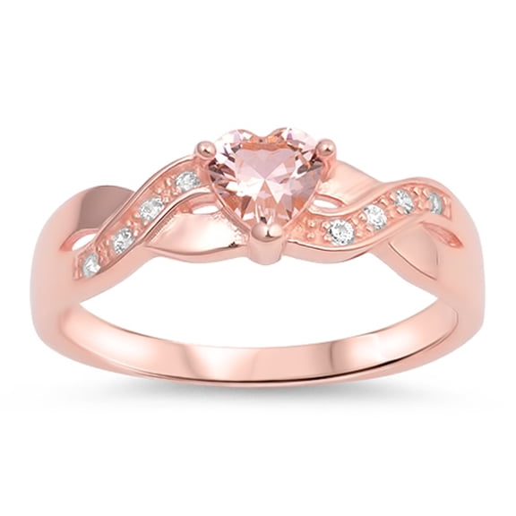 CHOOSE YOUR COLOR Pink CZ Criss Cross Heart Promise Ring .925 Sterling Silver Band Female Size 10