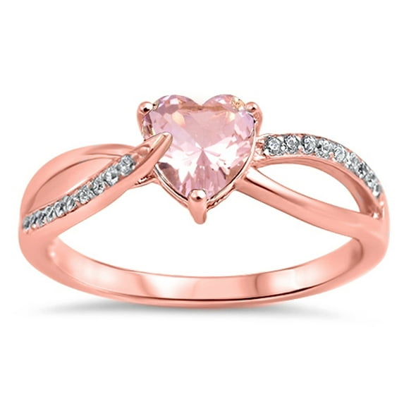 CHOOSE YOUR COLOR Pink CZ Criss Cross Heart Promise Ring .925 Sterling Silver Band Female Size 4
