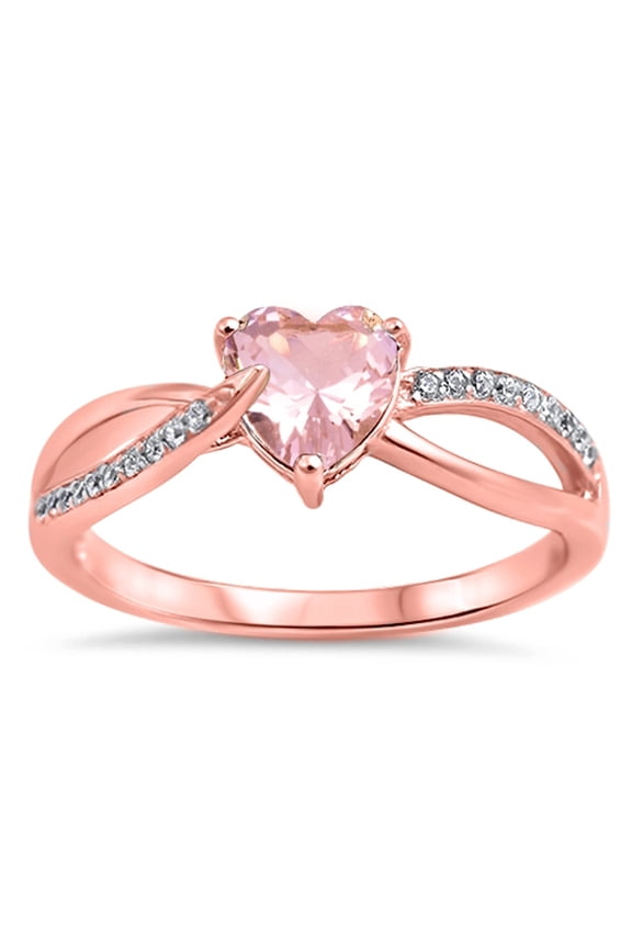 CHOOSE YOUR COLOR Pink CZ Criss Cross Heart Promise Ring .925 Sterling Silver Band Female Size 6