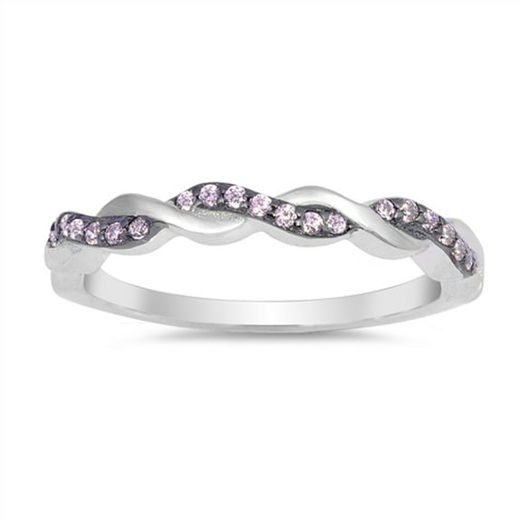 CHOOSE YOUR COLOR Pink CZ Criss Cross Knot Braid Ring .925 Sterling Silver Band Female Size 4
