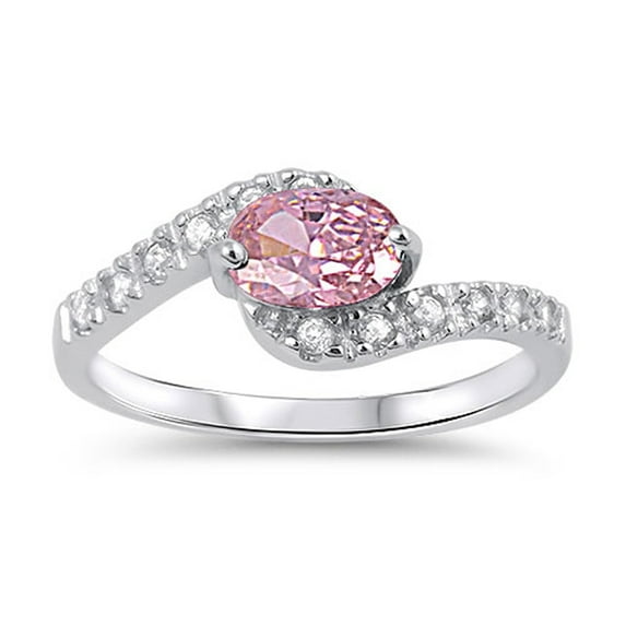 CHOOSE YOUR COLOR Pink CZ Curved Elegant Ring .925 Sterling Silver Band Jewelry Female Size 6