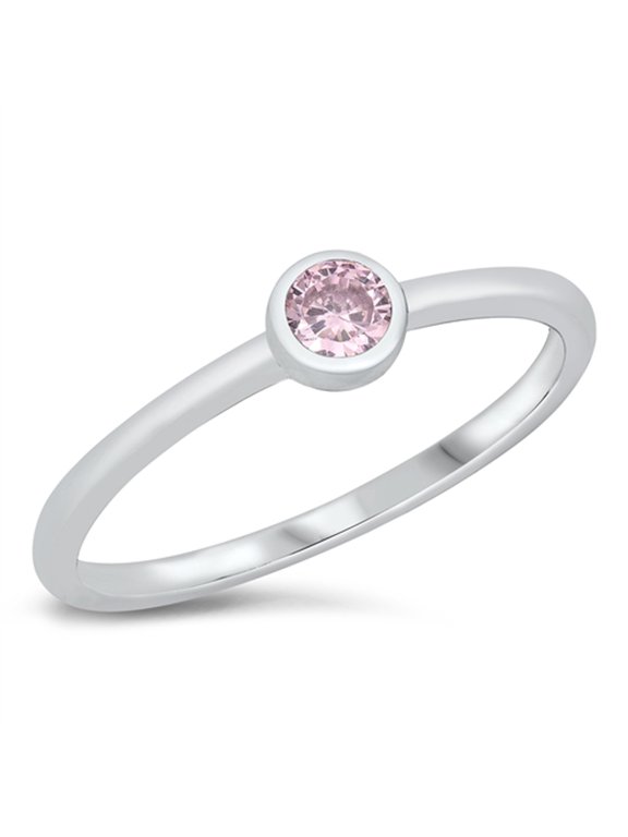 CHOOSE YOUR COLOR Pink CZ Delicate Minimalist Promise Ring .925 Sterling Silver Band Female Size 9
