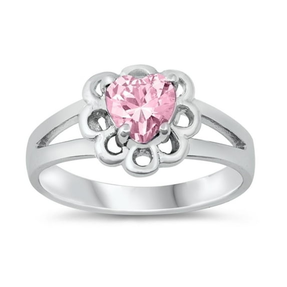 CHOOSE YOUR COLOR Pink CZ Heart Love Ring .925 Sterling Silver Band Jewelry Female Size 1