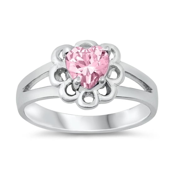 CHOOSE YOUR COLOR Pink CZ Heart Love Ring .925 Sterling Silver Band Jewelry Female Size 3
