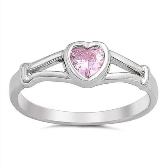 CHOOSE YOUR COLOR Pink CZ Heart Promise Ring .925 Sterling Silver Band Jewelry Female Size 1