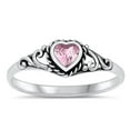 thumbnail image 1 of CHOOSE YOUR COLOR Pink CZ Heart Promise Ring .925 Sterling Silver Oxidized Band Female Size 8, 1 of 4