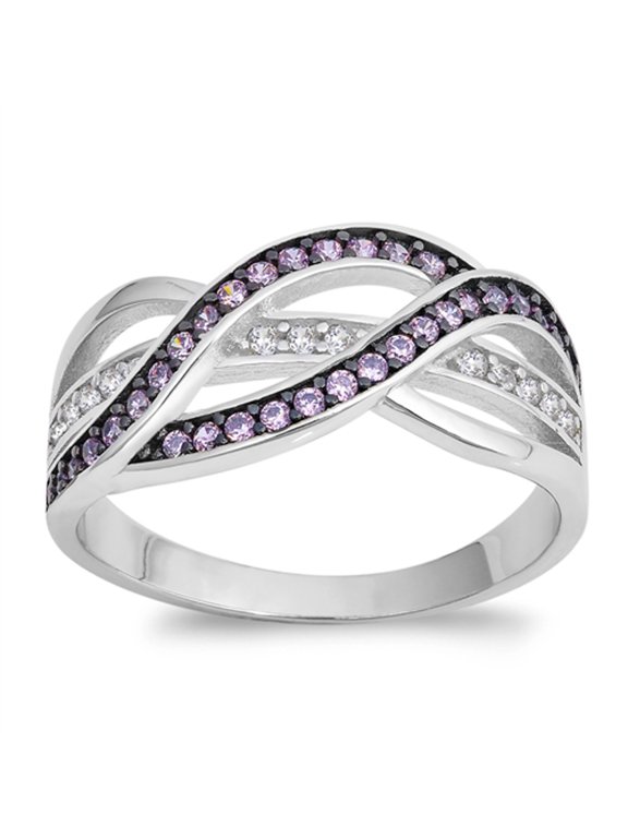 CHOOSE YOUR COLOR Pink CZ Infinity Knot Statement Ring .925 Sterling Silver Band Female Size 4