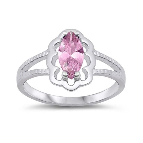 CHOOSE YOUR COLOR Pink CZ Marquise Flower Halo Ring .925 Sterling Silver Band Female Size 5