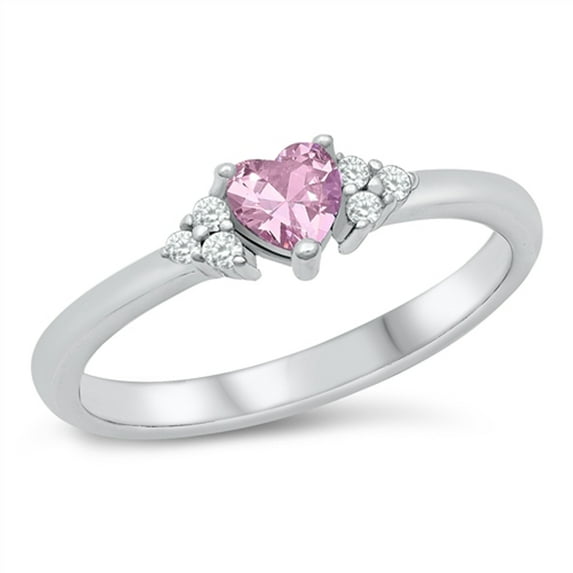 CHOOSE YOUR COLOR Pink CZ Promise Heart Love Ring .925 Sterling Silver Band Female Size 5