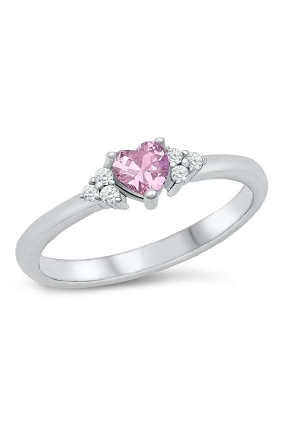 CHOOSE YOUR COLOR Pink CZ Promise Heart Love Ring .925 Sterling Silver Band Female Size 8
