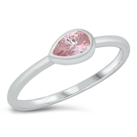 CHOOSE YOUR COLOR Pink CZ Sideways Tear Ring .925 Sterling Silver Band Jewelry Female Size 7