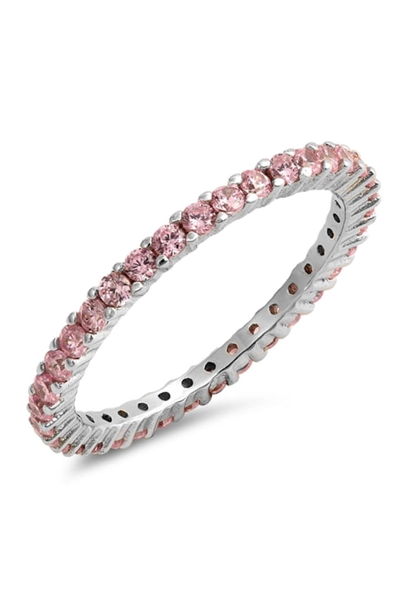 CHOOSE YOUR COLOR Pink CZ Stackable Promise Ring .925 Sterling Silver Thumb Band Female Size 5