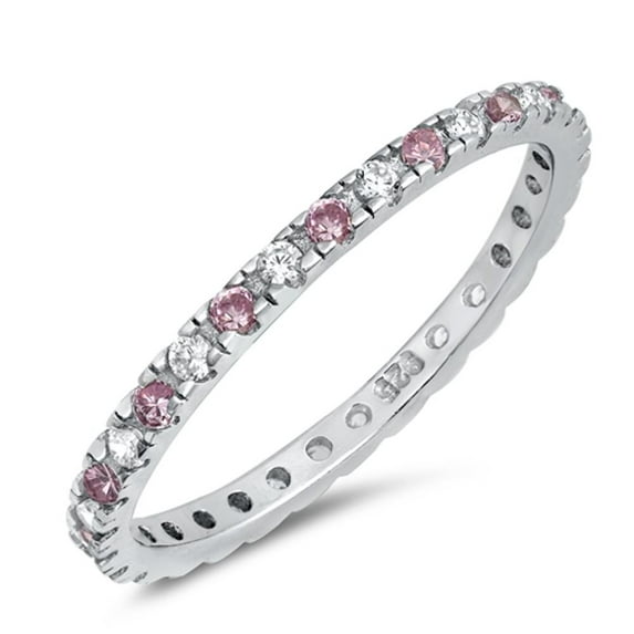 CHOOSE YOUR COLOR Pink CZ Stackable Ring .925 Sterling Silver Thumb Band Jewelry Female Size 10