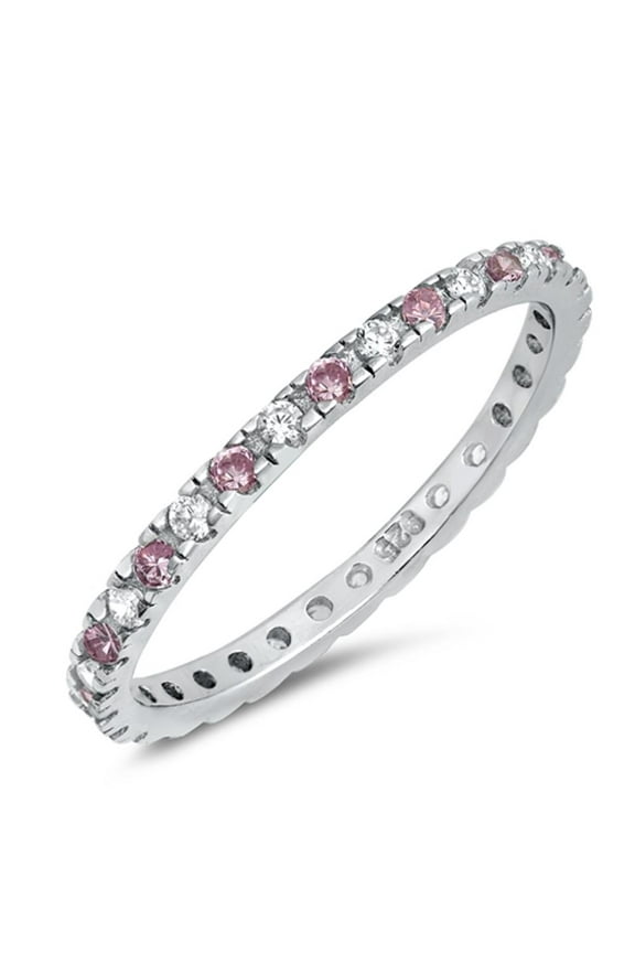 CHOOSE YOUR COLOR Pink CZ Stackable Ring .925 Sterling Silver Thumb Band Jewelry Female Size 4
