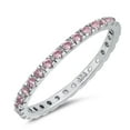 thumbnail image 1 of CHOOSE YOUR COLOR Pink CZ Thin Stacking Ring .925 Sterling Silver Thumb Band Female Size 4, 1 of 4