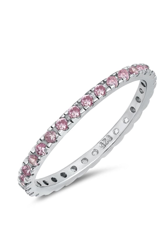 CHOOSE YOUR COLOR Pink CZ Thin Stacking Ring .925 Sterling Silver Thumb Band Female Size 4